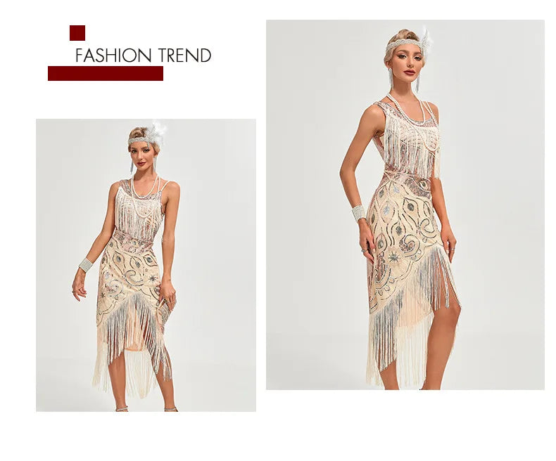 Sequin 1920s Retro Dress - Great Gatsby Cocktail Party Tassel Gown