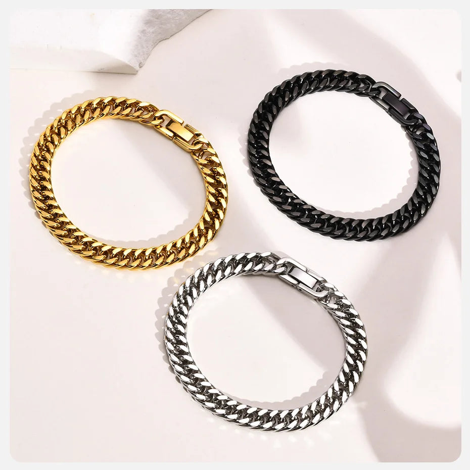 Vnox Men's Stainless Steel 7/8/9/10/12/15MM Link Chain Miami Cuban Bracelets for Male Boys Jewelry, 19cm/21.5cm, Gift for Dad