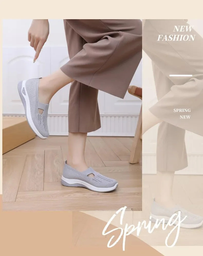 Comfortable Summer Shoes for Elderly Women Breathable Anti Slip Soft Sole Casual Walking Shoes Middle Aged Ladies Flat Sandals