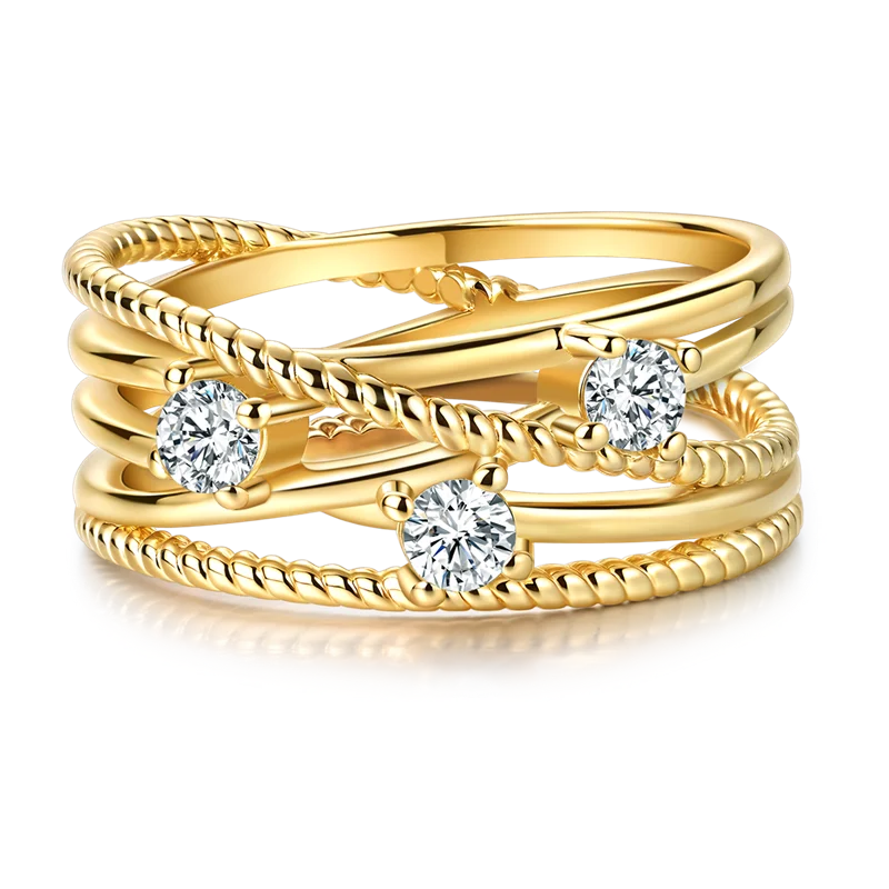 925 Sterling Silver Love Ring - Gold Sparkling Wedding Engagement