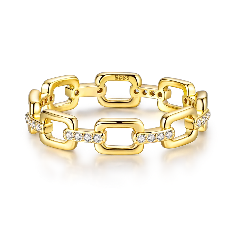 925 Sterling Silver Love Ring - Gold Sparkling Wedding Engagement