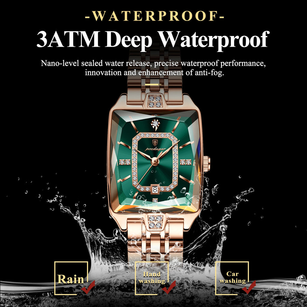 POEDAGAR Luxury Rectangle Watch - Waterproof Calendar Stainless Steel
