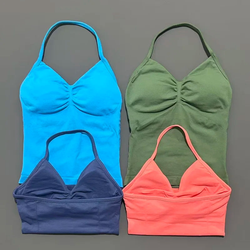 HISTELLO Impact Sports Bra - Longline Strappy Yoga Tank Top