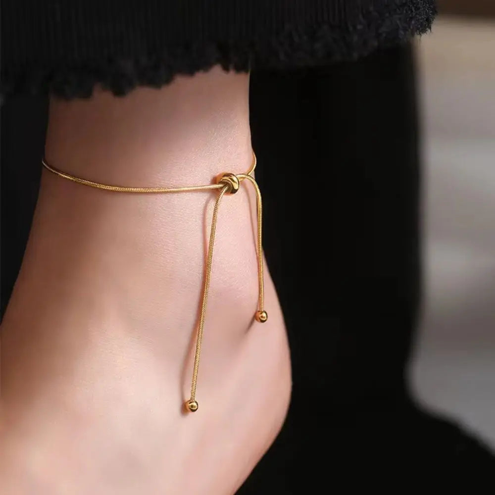 Stainless Steel Adjustable Anklet for Woman Round Snake Chain Pull-Out Anklet Button Birthday Gift Jewelry on Foot Wholesale