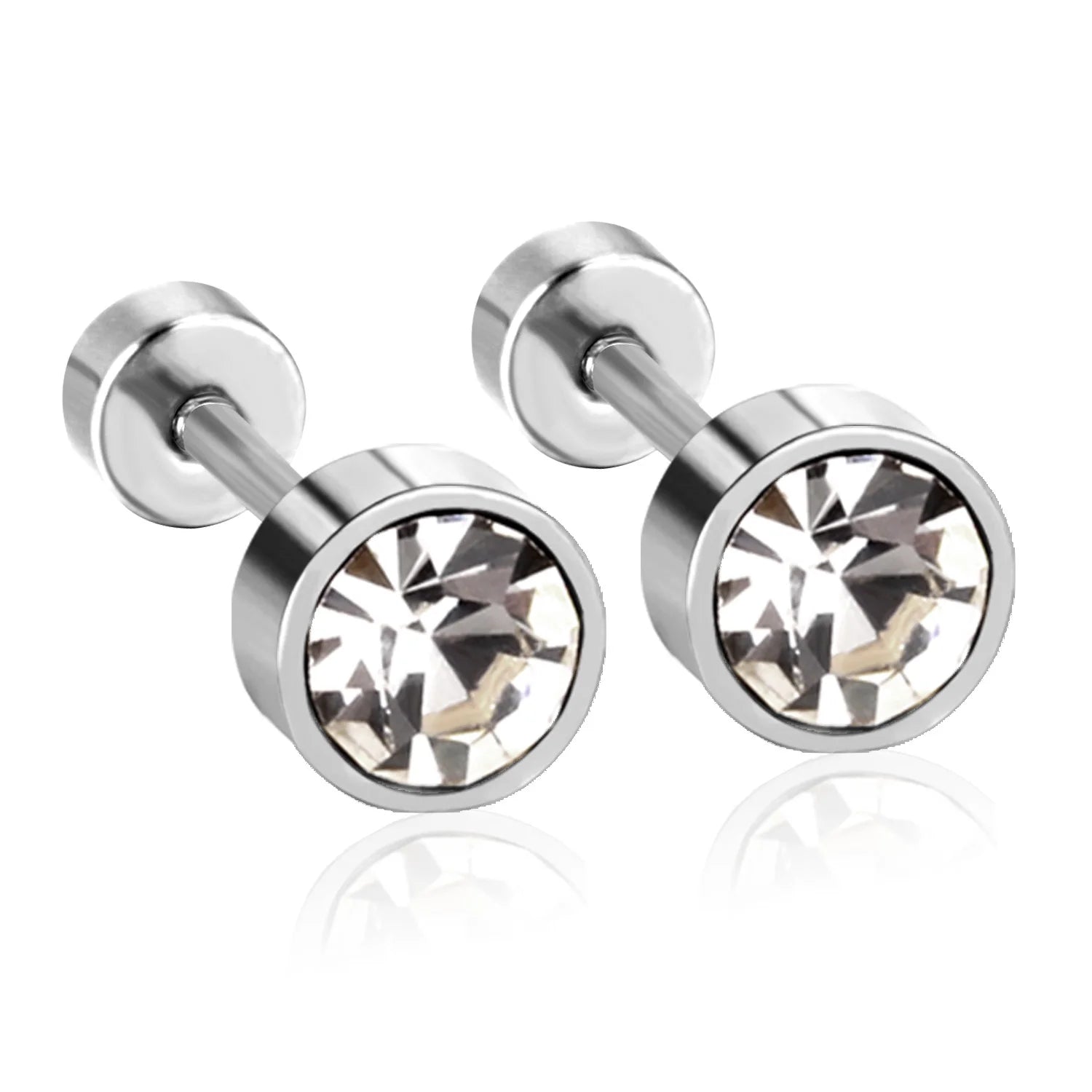 LUXUSTEEL Twist Back Round Cubic Zirconia Stud Earrings Stainless Steel Anti-allergy For Women Men 3mm to 7mm Christmas Party