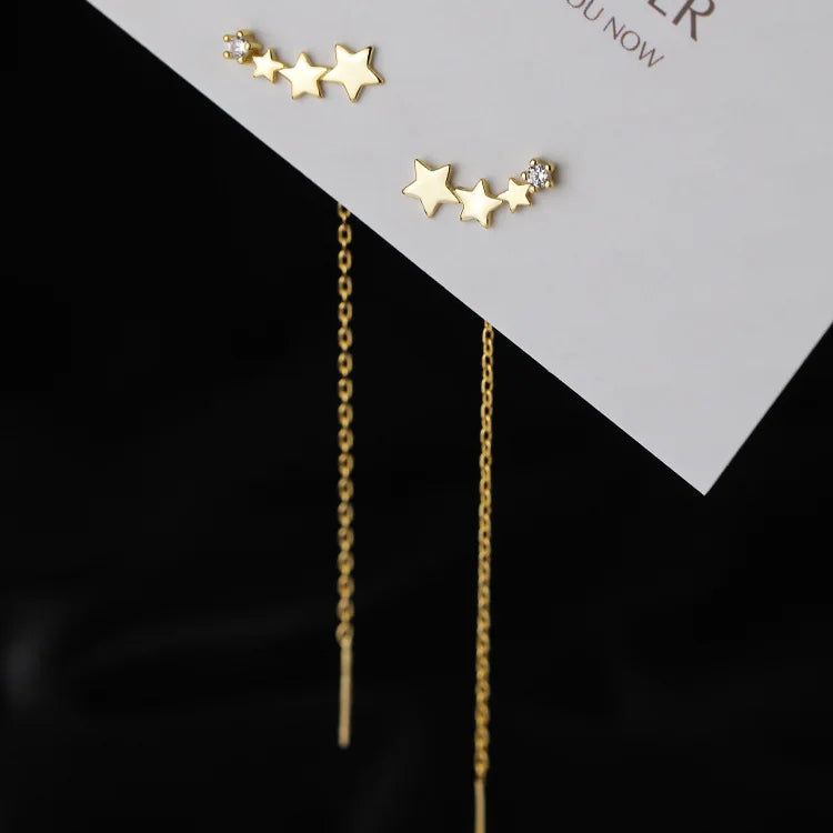 S925 Silver Needle Micro-inlaid Zircon Flower Ear Line Exquisite Light Luxury High Quality Drop Earring Star Jewelry Gifts
