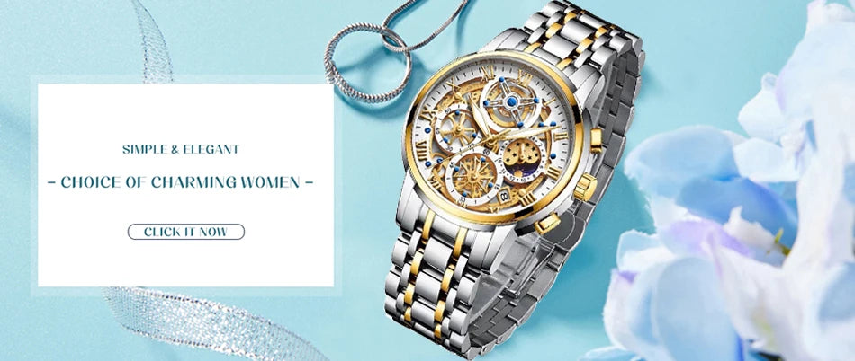 LIGE 2024 Gold Women Watch - Waterproof Sport Quartz Chronograph