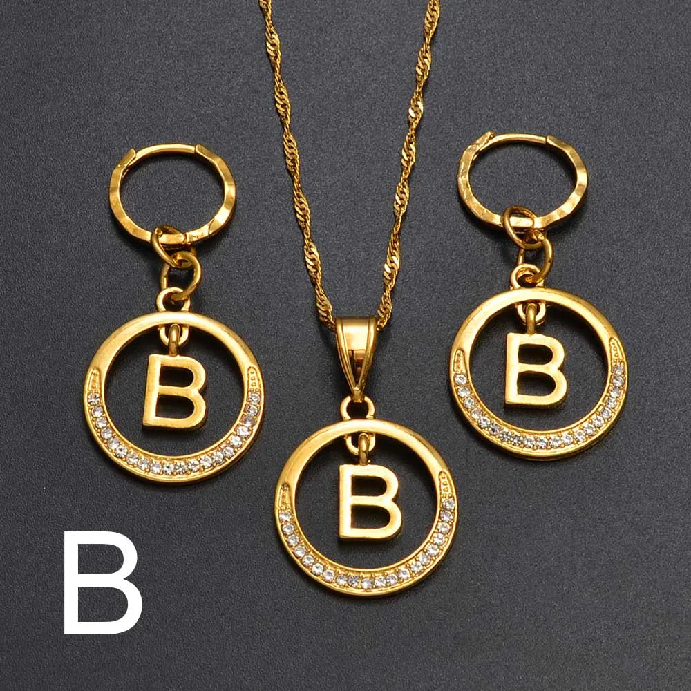 Anniyo A-Z Alphabet set Pendant Necklace and Earring set,Guam, Hawaii,African Initial Jewelry English Letters  #260306