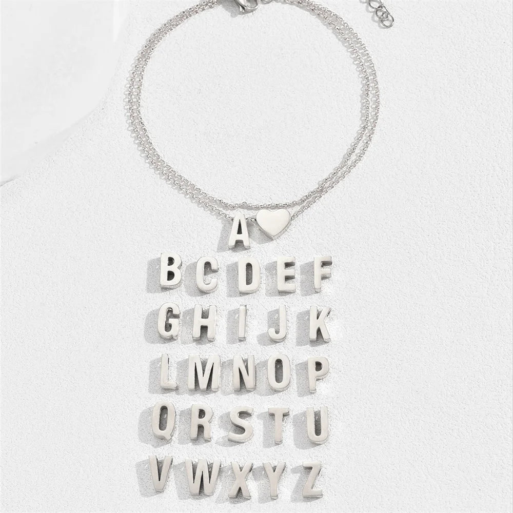 Boho 26 Letters A-Z Stainless Steel Chain Anklets For Women Simple Heart Ankle Bracelet Anklet Beach Jewelry Summer Accessories