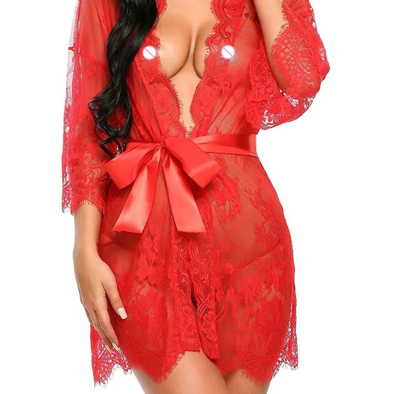 Exotic Female Underwear Nightgown Sexy Lingerie Women Crotchless Sleepwear Pajamas Lace Night Dress Costumes G-string
