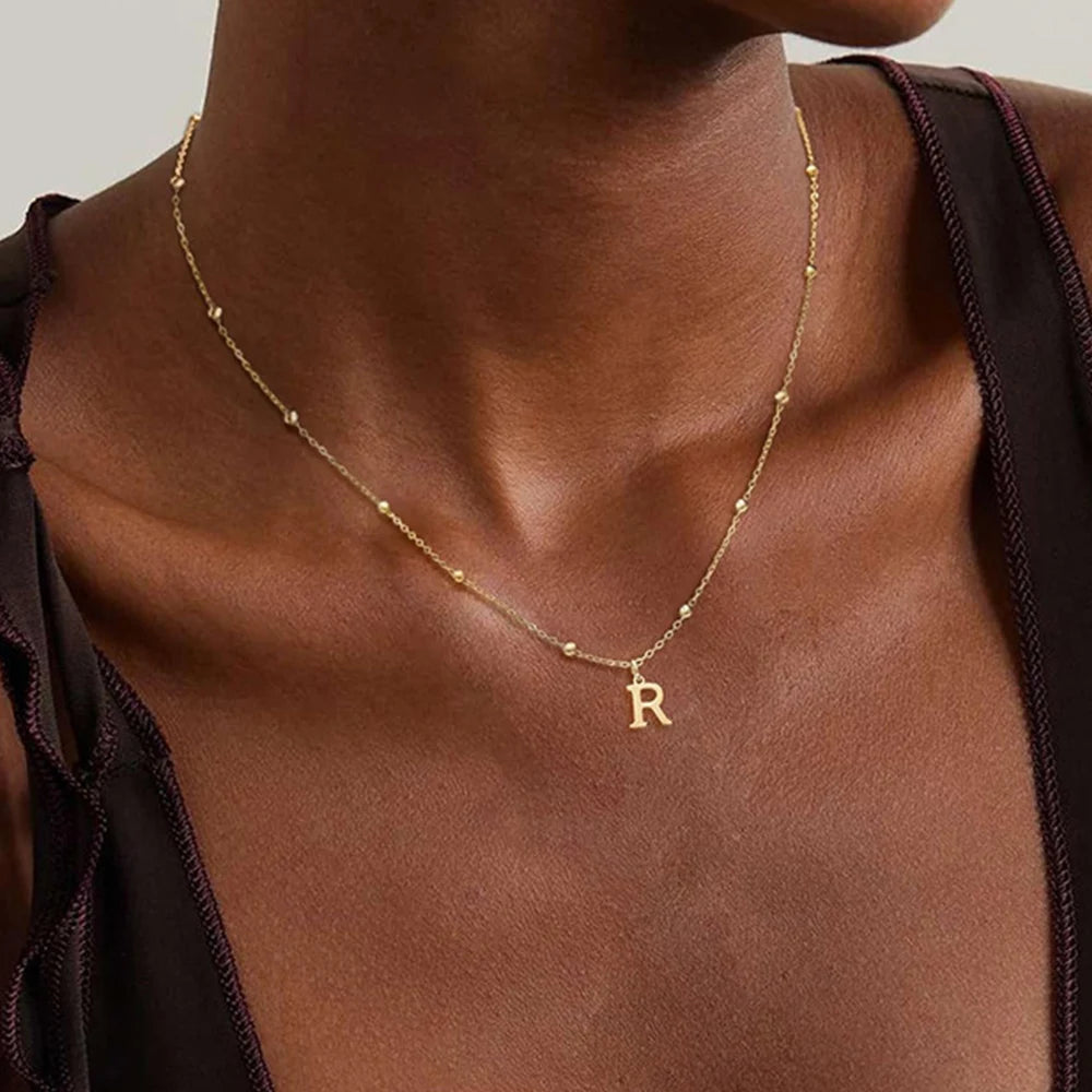 Gold Color A-Z English Initial Letter Pendant Necklace For Women Metal Jewelry Stainless Steel Chain Necklaces Simple Choker