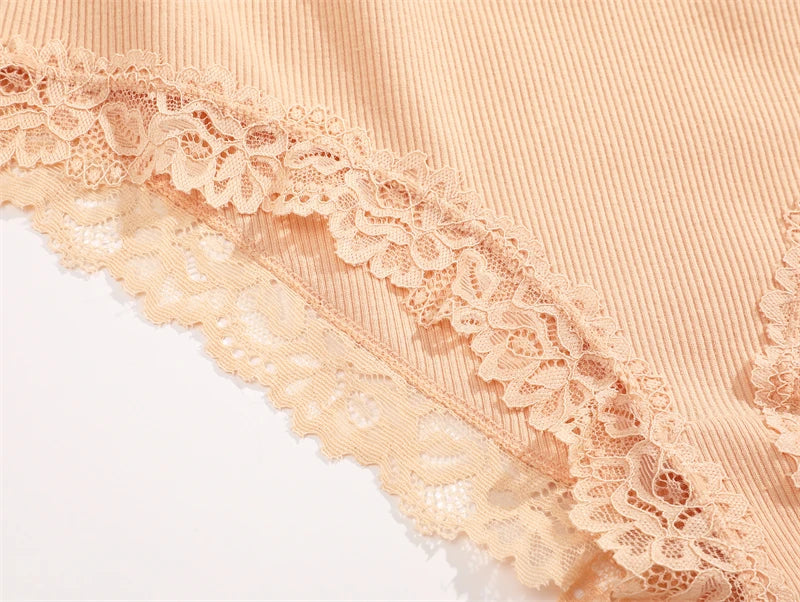3PCS/Set Cotton Lace Underwear for Women Sexy Ribbed Floral Panties Comfortable Low-Waist Briefs Female Solid Comfort Lingerie