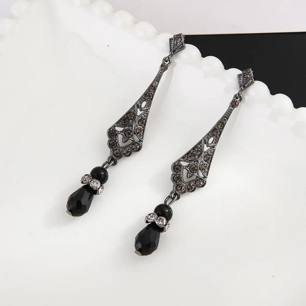 1920s Flapper Earrings 20s Art Deco Great Gatsby Earring Drop Rhinestone Jewelry Accessories Vintage Party Dangle Pearl Earrings