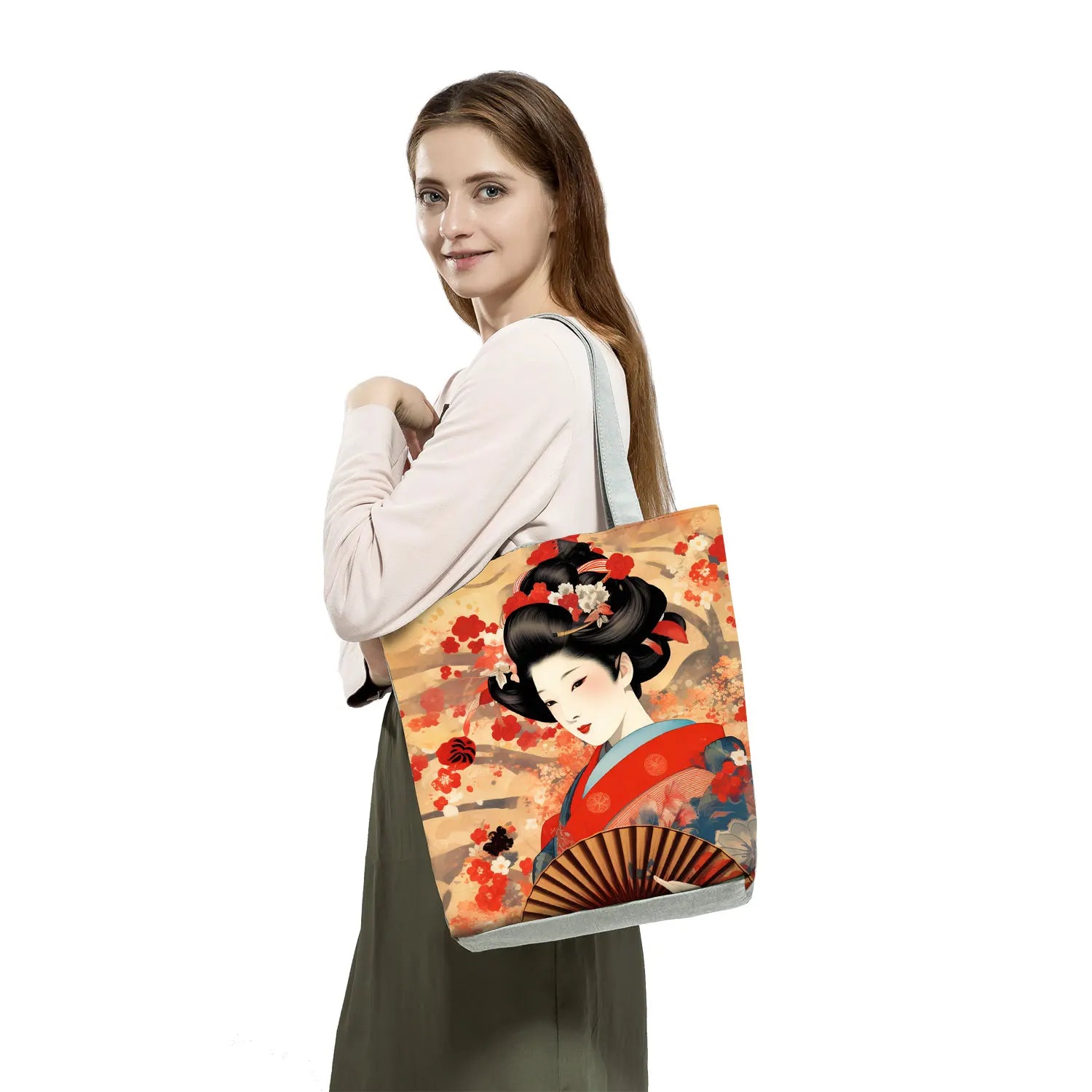 Japan Ukiyoe Print Handbags Groceries Kimono Woman Shopping Bags Women Large Capacity Shoulder Bag Chrysanthemum Portable Tote