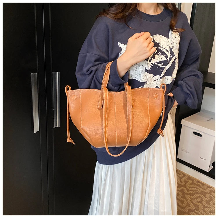 High Quality PU Tote Bags Fashion Solid Hasp Simple Versatile Sense of Luxury Shoulder and Handbags for Women 2024 New Style