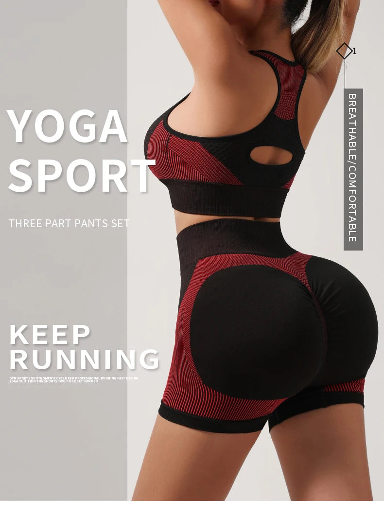 Seamless Bra Yoga Sports Set Fitness Shorts Bra Women Tops Leggings 2 Piece Suits Running Workout Gym Female Vest Clothing