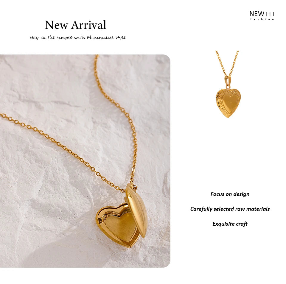 Yhpup Heart Stainless Steel Pendant Drop Necklace  Waterproof Friend Photo Picture Frame Locket Charm Necklace Jewelry Gift