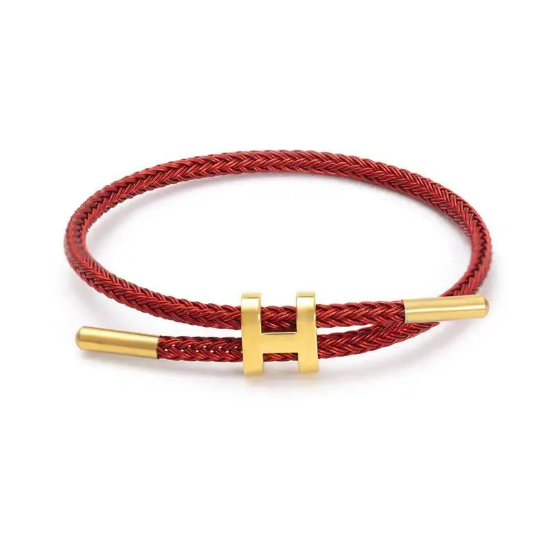Braided Rope Bracelet Adjustable for Women with Stainless Steel Charms Arm Stacking Jewelry