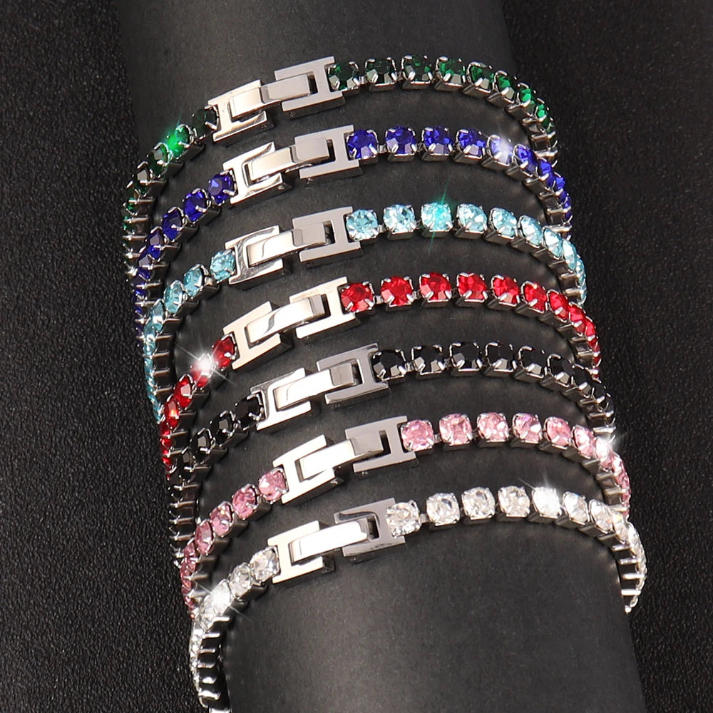 316L 4mm Stainless Steel Bracelet For Women Men's Hip Hop Tennis Chain Bracelets Luxury Color Crystal Zircon Bracelet Jewelry