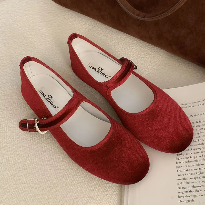Silk Mary Jane Flats - Buckle Strap Office Lady Shoes Women