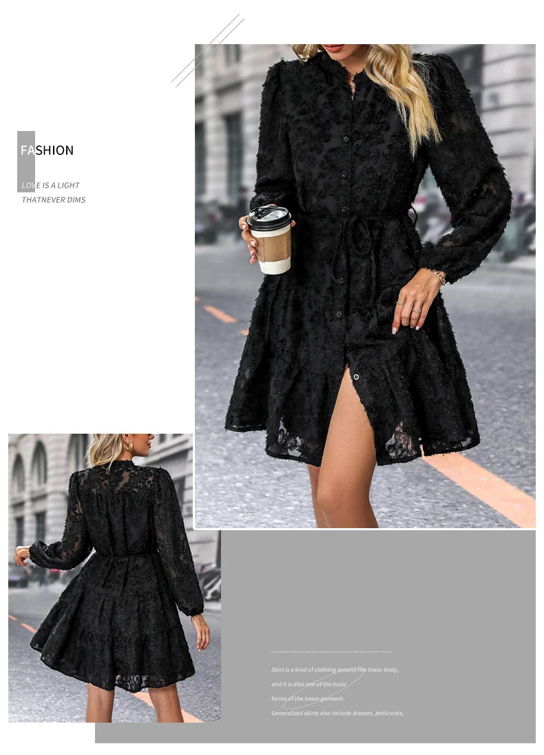 JIM & NORA  Autumn Maxi Dress For Women Casual Hollow Crochet Bohemian Long-Sleeve Loose Beach Robe Ladies Holiday Fall Vestidos