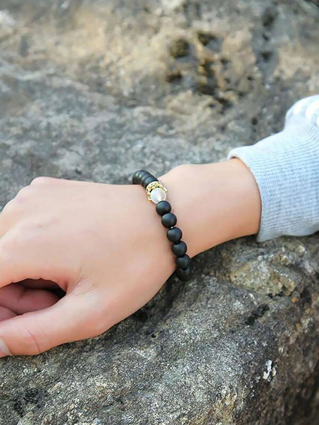2pcs/Set Natural Stone Dumbbell Beaded Bracelet Black Beads Fitness Fit Life Prayer Bracelets Bangles Barbell Men Jewelry