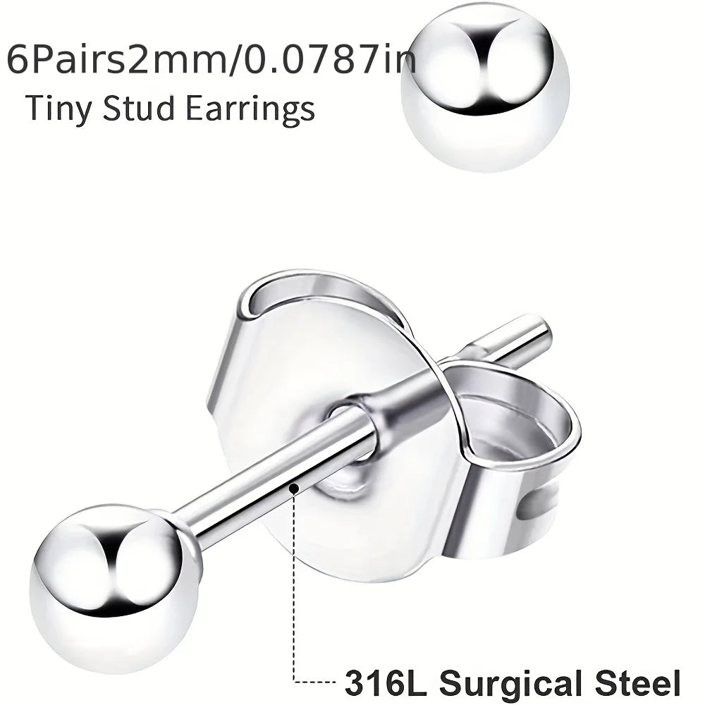 12pcs 2mm-3mm Tiny Butterfly Buckle Stud Earrings 316L Stainless Steel Hypoallergenic Universal Ear Bone Studs Piercing Jewelry