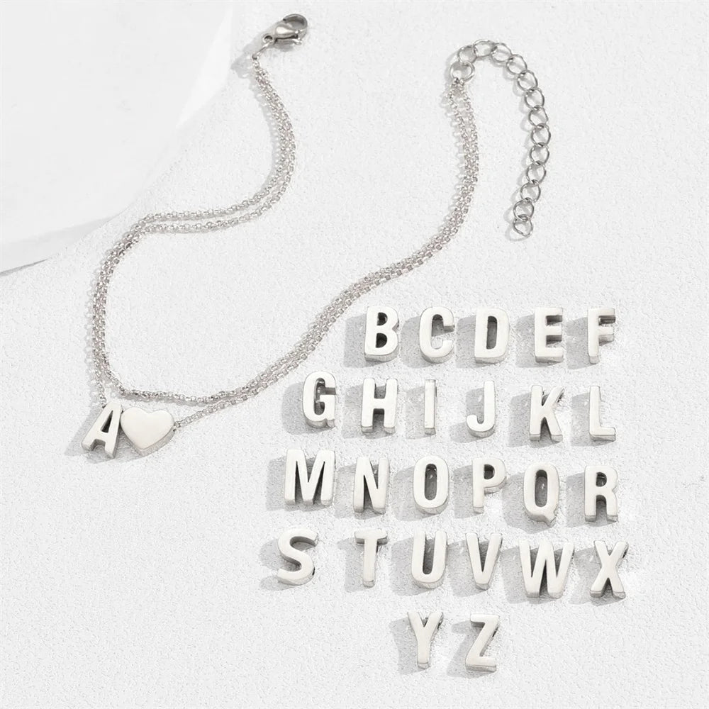 Boho 26 Letters A-Z Stainless Steel Chain Anklets For Women Simple Heart Ankle Bracelet Anklet Beach Jewelry Summer Accessories