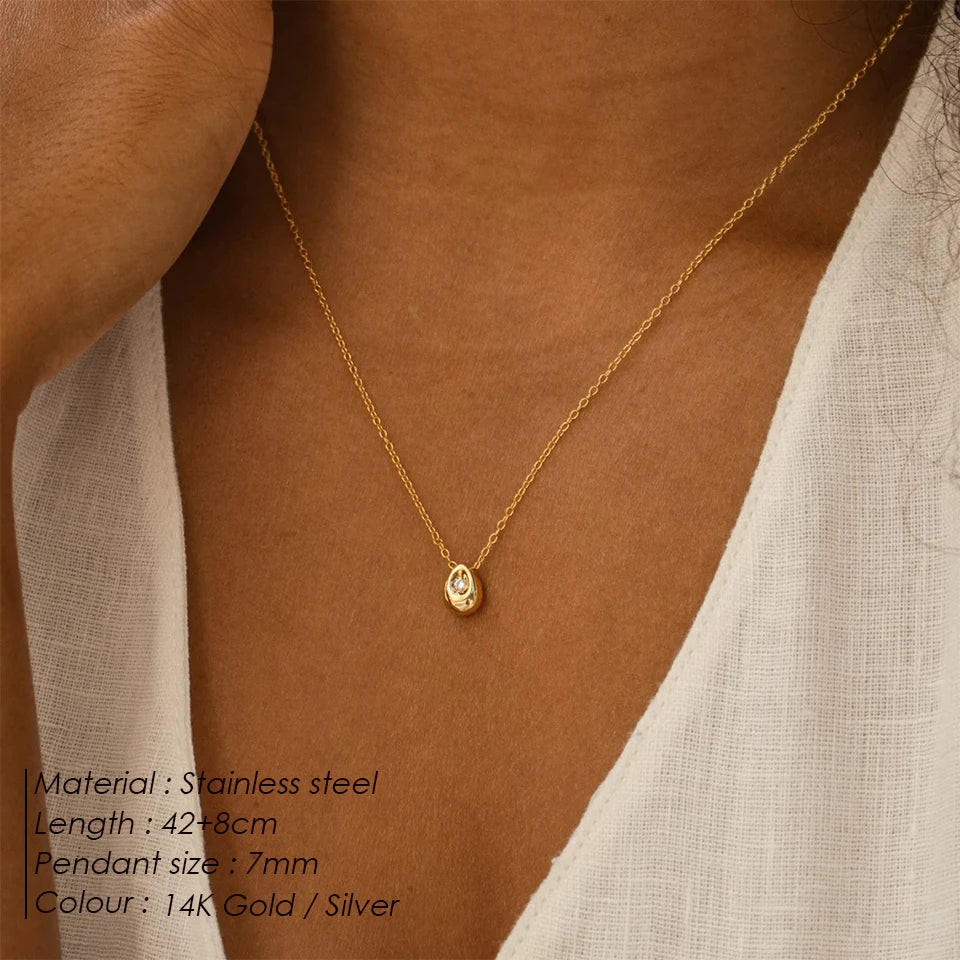 eManco Stainless Steel Gold-Plated Water Drop Pendant Necklace Women's Fine Jewelry Adjustable Short Accessories