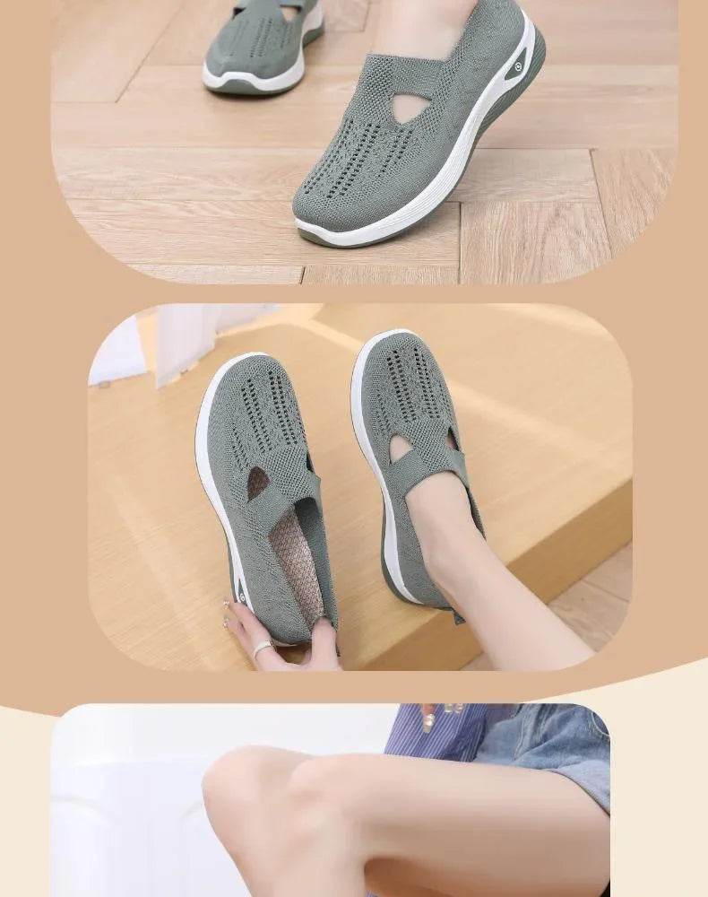 Comfortable Summer Shoes for Elderly Women Breathable Anti Slip Soft Sole Casual Walking Shoes Middle Aged Ladies Flat Sandals