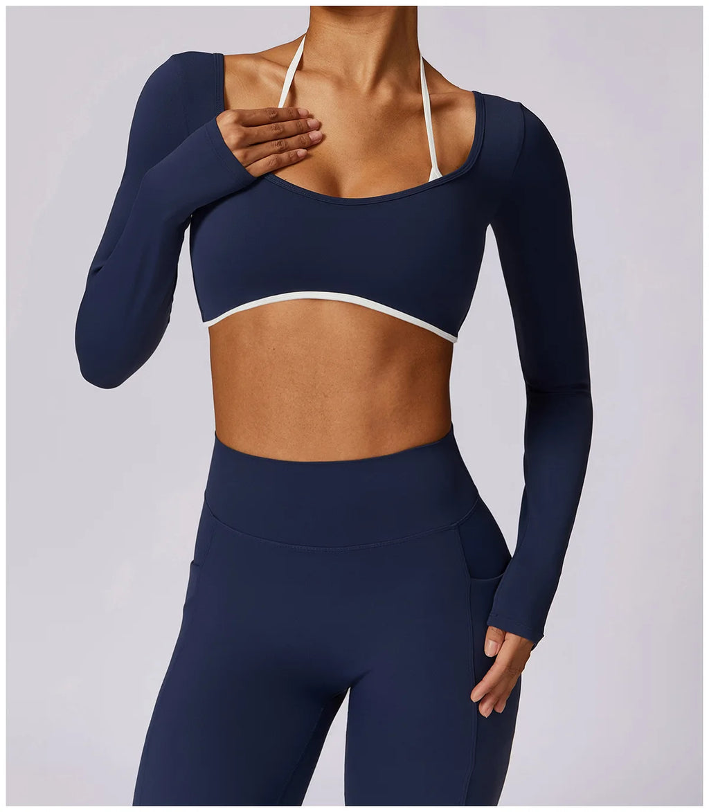 2Pcs Gym Set Women Workout Backless Yoga Suit Women Quick Dry Running Legging Fitness Bra Short-sleeved Shirt Sports Suit Female