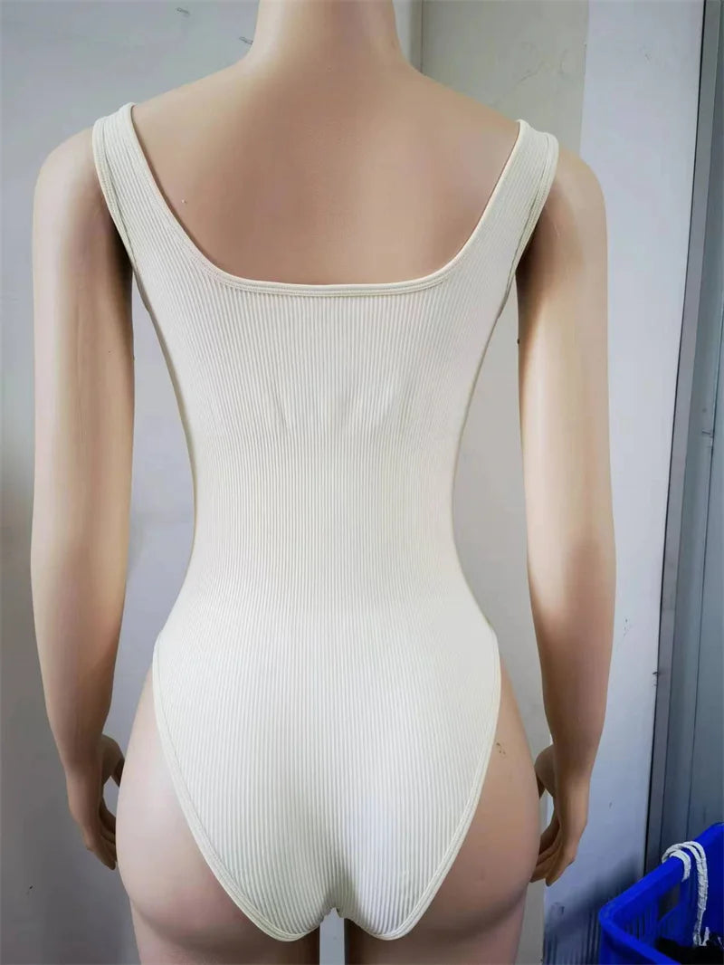 GUUDIA Ribbed Tummy Jumpsuit - Daily Shaper Bodysuit Open Crotch