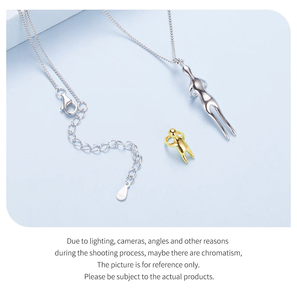 BAMOER 925 Sterling Silver Two-tones Hug Necklace, Detachable Mother and Child Pendant for Family Special DIY Love Jewelry
