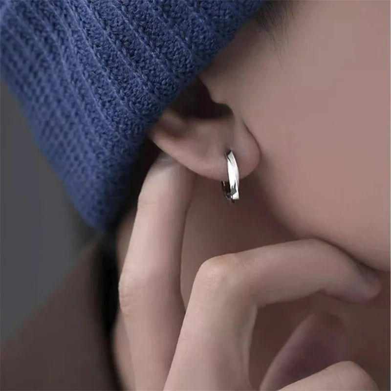 12MM Hoops Earrings For Men Jewelry Personality 925 Sterling Silver Earrings Male Party Accessories