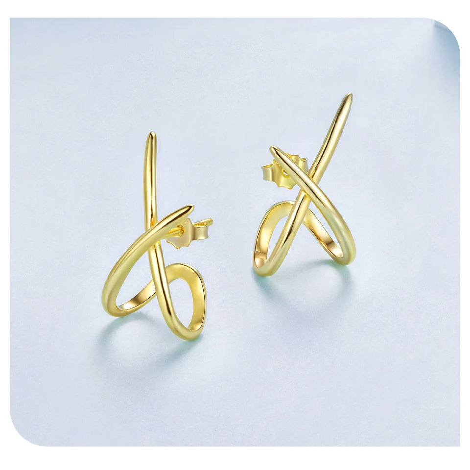 BAMOER 925 Sterling Silver X Earring Studs for Women, Gold Plated Hypoallergenic Earrings Chic Jewelry Gift for Daily Wear