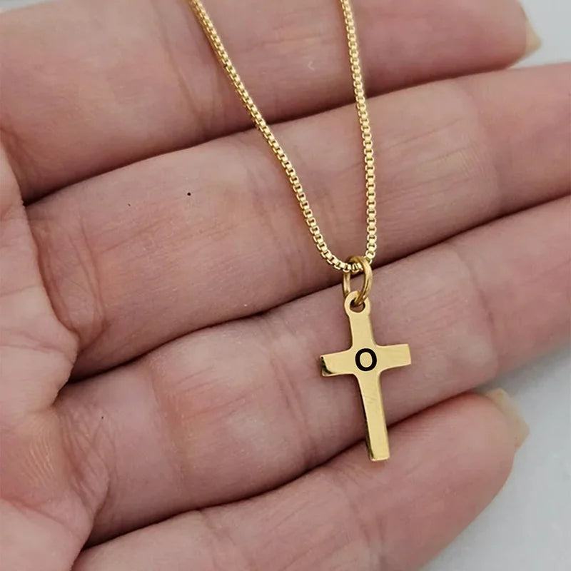 Initial Letter Cross Pendant Necklace - Gold Plated Kids Jewelry A-Z