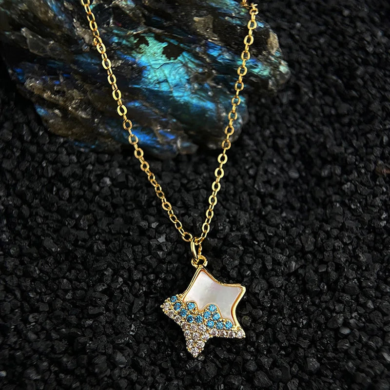 Beach style women's neck chain Inlaid shells Necklace Geometric starfish design Jewelry on the neck commute Women's jewelry