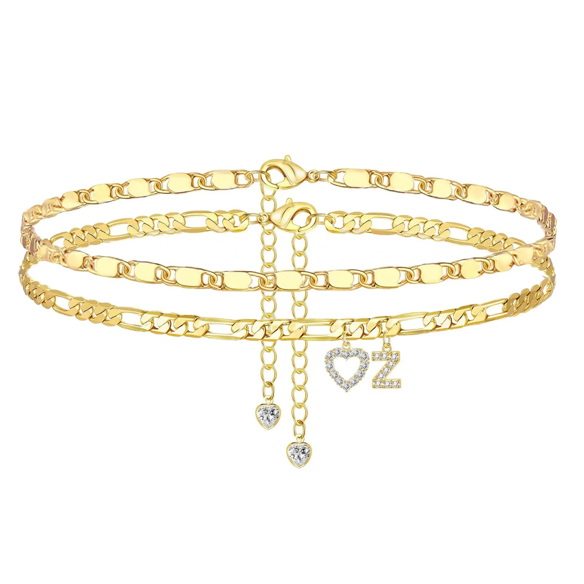 Gold Anklet Bracelet for Women Waterproof 18K Gold Plated Stainless Steel Figaro Hammer Chain Ankle Chain Bracelets Foot Jewelry