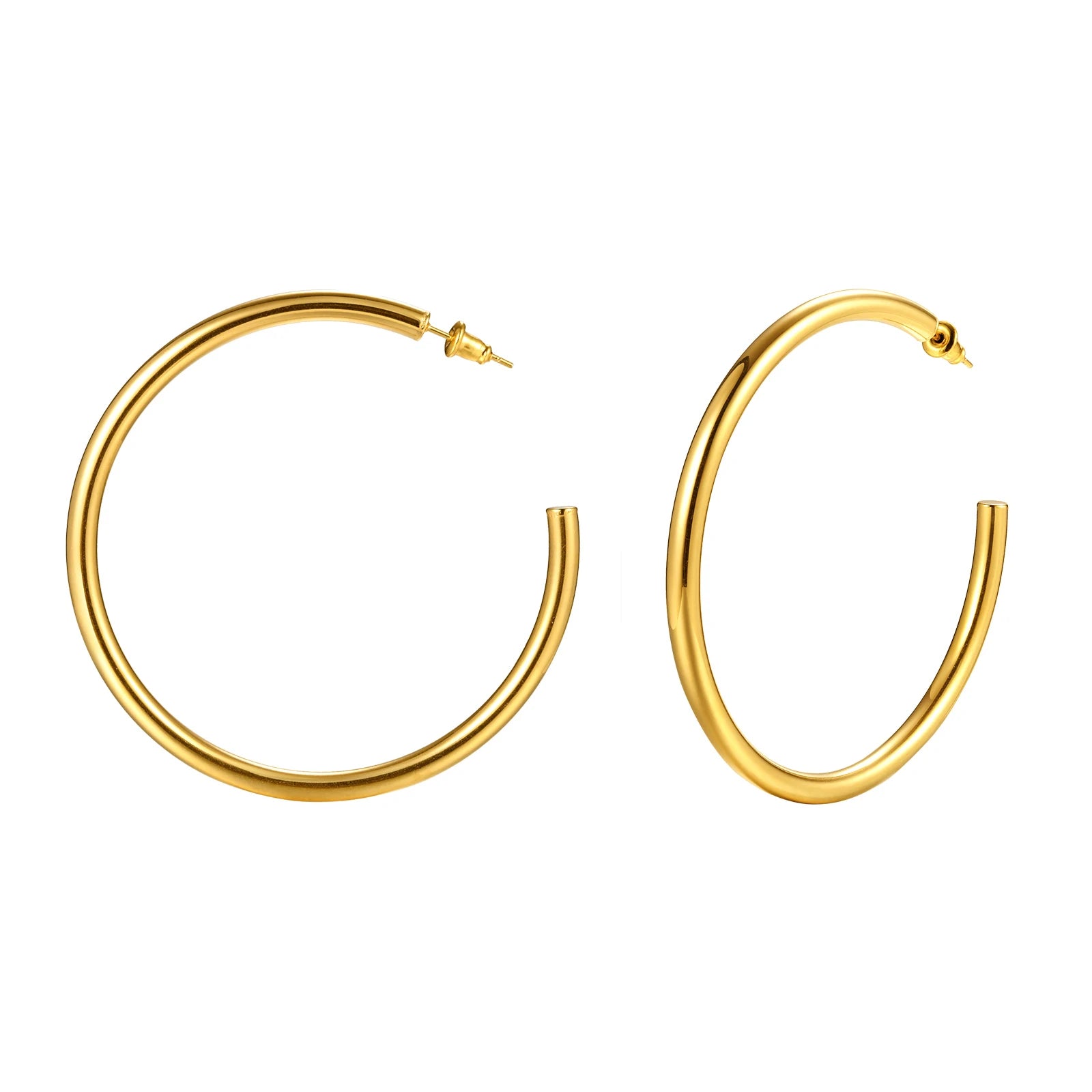 Waterproof Chunky Circle Hoop Earrings For Women, Gold Plated Stainless Steel Loop Earring 25/42/50/63mm