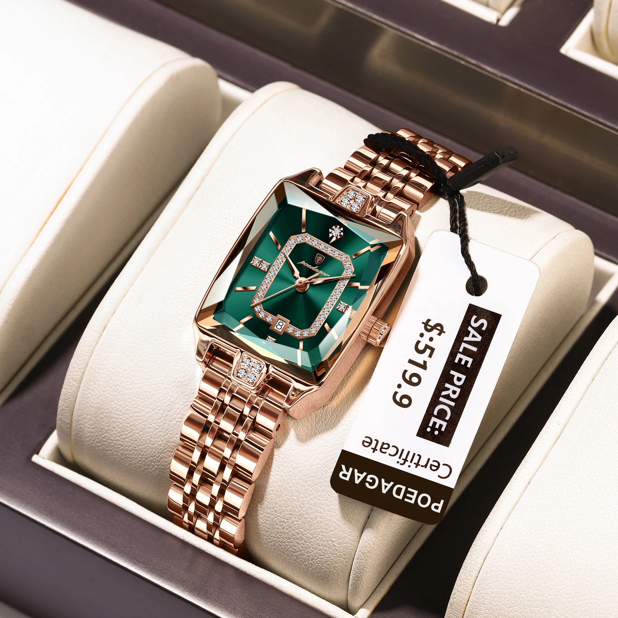 POEDAGAR Luxury Rectangle Watch - Waterproof Calendar Stainless Steel