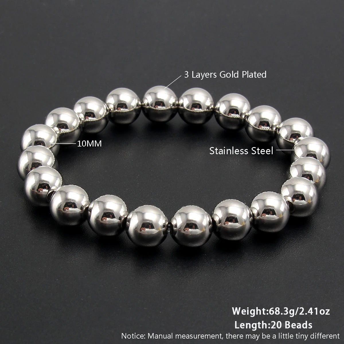 MHS.SUN Fashion Waterproof Smooth Stainless Steel Bracelets 2-10mm Elastic Beaded Gold Plated Stackable Bracelet Women Jewelry