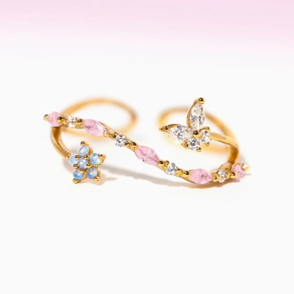 Fashion Moon Heart Flower Butterfly Rings For Women Sweet Girls Exquisite Shiny Rhinestone Crystal Open Ring 2025 Romantic Jewel