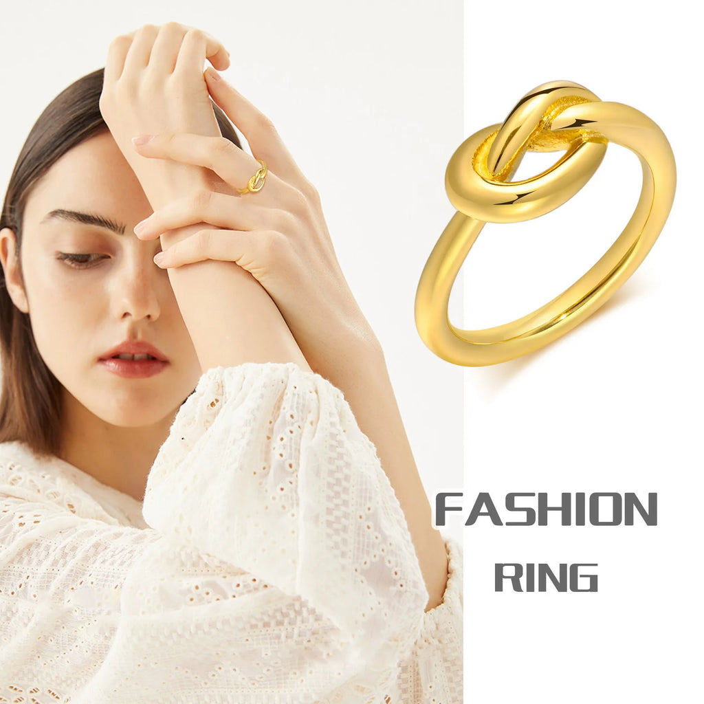 Love Knot Ring for Women, Stainless Steel Gold Plated Dainty Stacking Ring, Tiny Tie The Knot Statement Jewelry