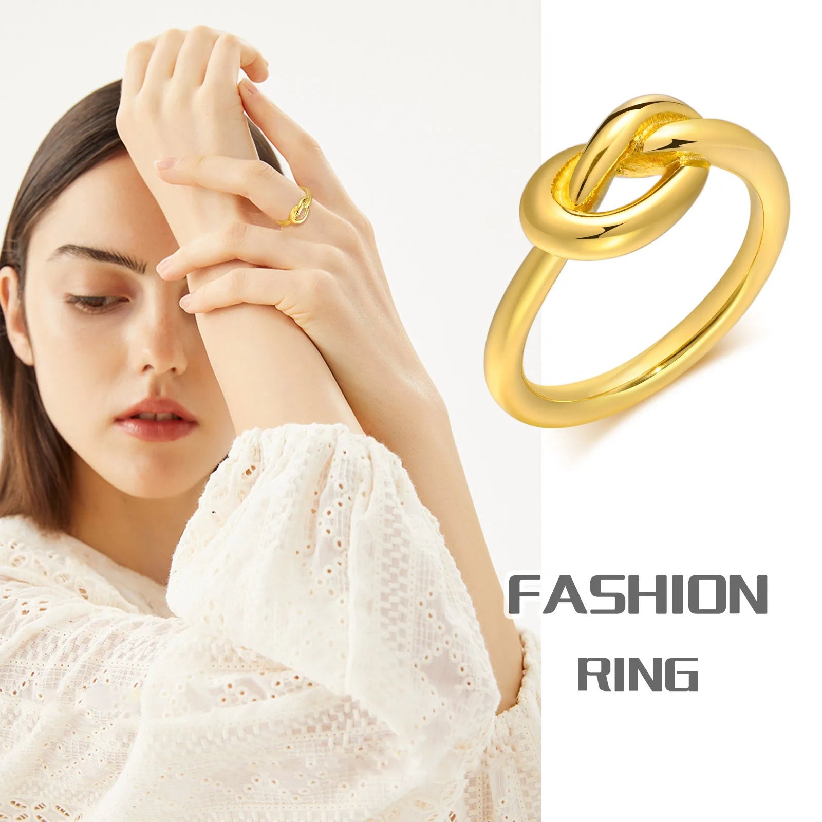 Love Knot Ring for Women, Stainless Steel Gold Plated Dainty Stacking Ring, Tiny Tie The Knot Statement Jewelry