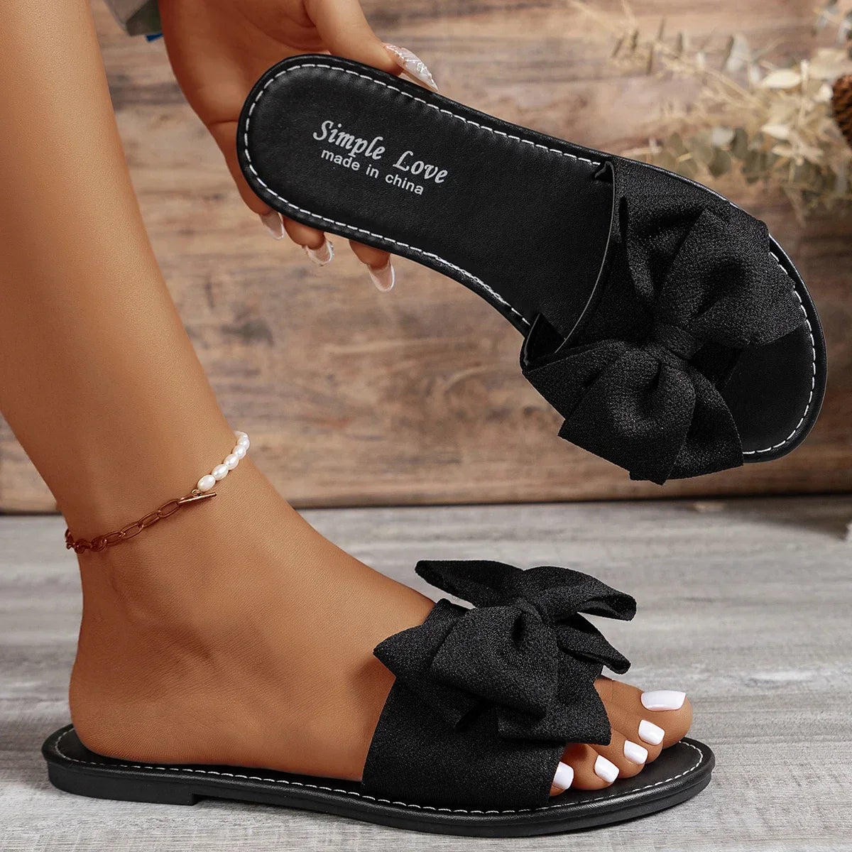 Women's 2025 Fashion Bow Slippers - Summer Flat Sandals Plus Size