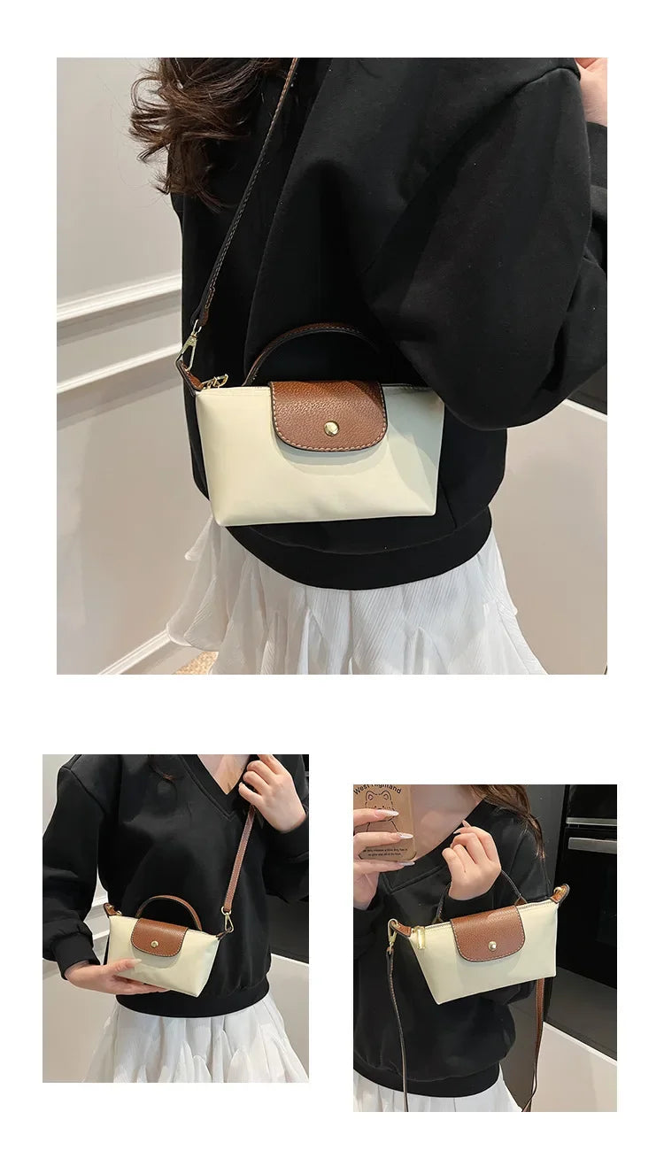 Retro Fashion Nylon Dumpling Bag Women's Crossbody Handbag Soft Polyester Lining Zipper Closure Shoulder Bag Handbag