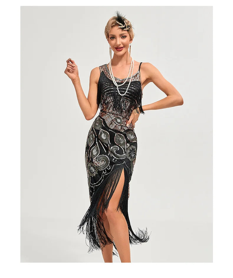 Sequin 1920s Retro Dress - Great Gatsby Cocktail Party Tassel Gown