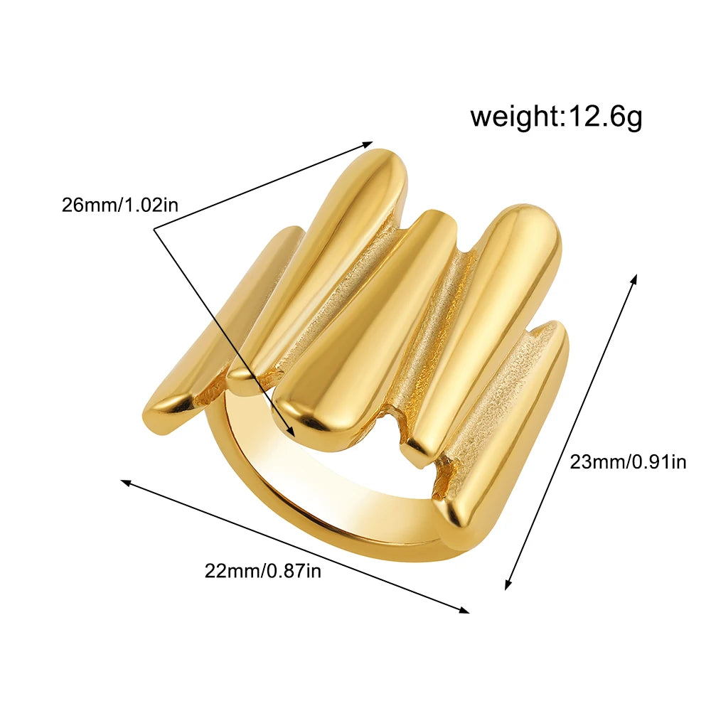 Irregular Geometric Smooth Metal Open Rings for Women Men Statement Thick Dome Finger Ring Adjustable Stainless Steel Jewelry