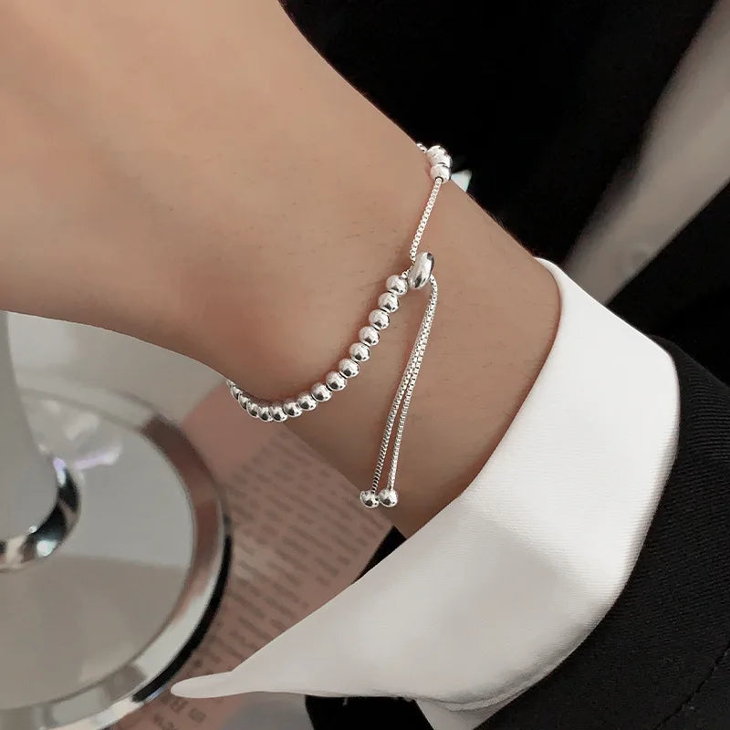 925 Sterling Silver Bracelet Geometric Cube Circle Punk Asymmetric Beaded For Woman Girl Fashion Jewelry Gift Dropship Wholesale