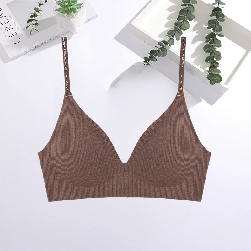 FINETOO 1PCS Women Sexy Seamless Bras Deep V Neck Bralette Sexy Lingerie Letter Strap Tops Push Up Underwear Wireless Brassiere